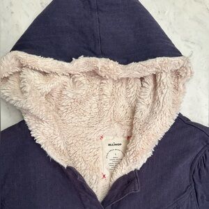 Anthropologie Allihop Sherpa Lined Hooded Jacket Juniors Sz L Navy Button Fuzzy